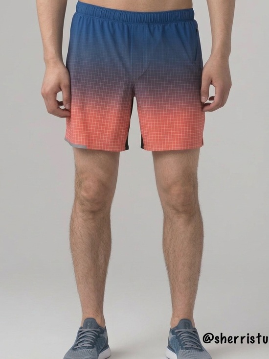 EXCELLENT Lululemon Mens Surge Running Shorts Linerless 7" Gradient Blue Grid M - Picture 2 of 12